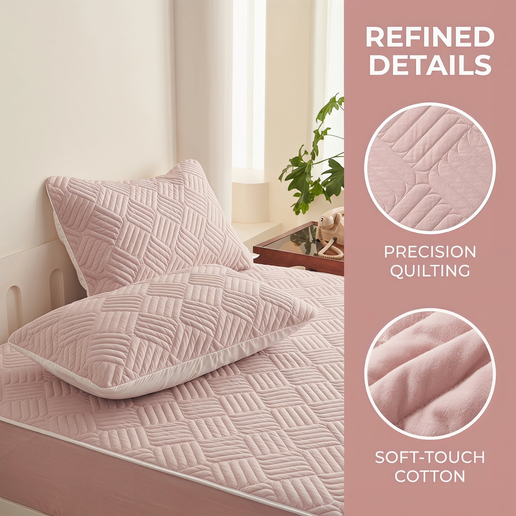 Unique Bargains 2Pcs Standard Size Breathable Cotton Pillow Protectors Queen Pink
