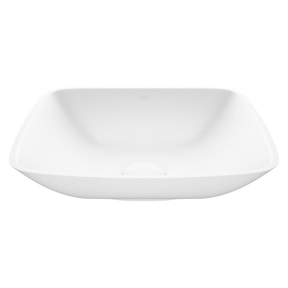 VIGO Hyacinth Modern White Matte Stone 14 in. L x 14 in. W x 4 in. H Square Vessel Bathroom Sink