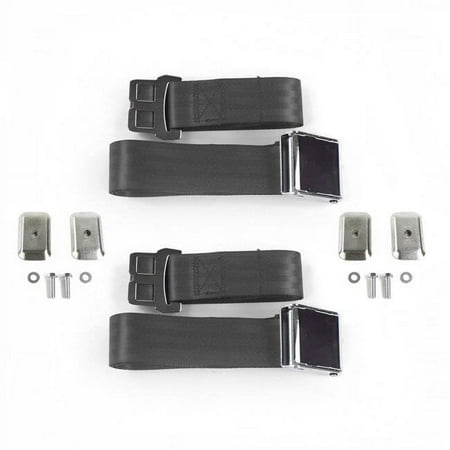 Airplane 2 Point Charcoal Lap Bench Seat Belt Kit with Bracketry for 1969-1972 Chevy FS Blazer - 3 Belts