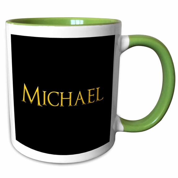 3drose, Michael Common Boy Name in the Usa. Yellow on Black Talisman, 11oz Two-tone Green Mug