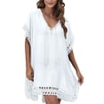 thumbnail image 2 of COMVALUE Women V Neck Swimsuit Cover Ups Crochet Swim Coverup Hollow Out Summer Beach Cover Up Dress (One Size, White), 2 of 7