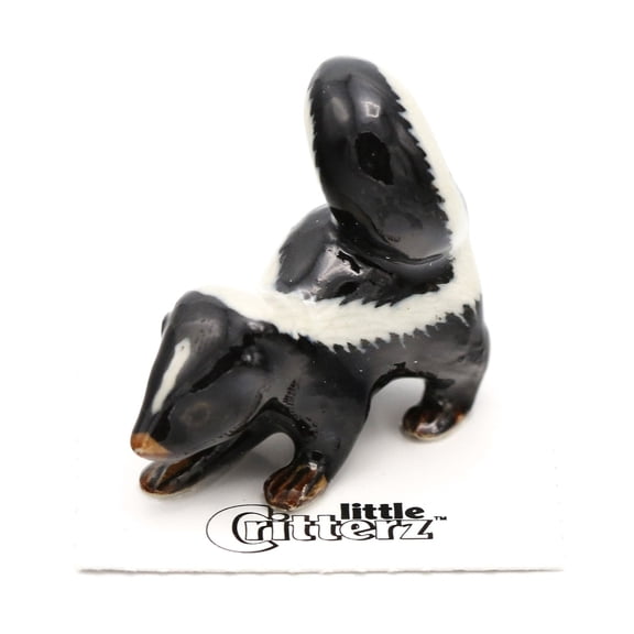 Little Critterz Black Skunk "Stinker" Hand-painted - Home Decor Animal Decorative Figurine Birthday Gift - Miniature Porcelain Figurine