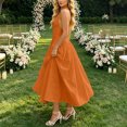 thumbnail image 5 of Karymi Summer Dresses for Women Halter Deep V Maxi Dress, Solid Sleeveless High Waist Pleated A-Line Flowy Long Evening Party Dress, 5 of 7