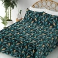 thumbnail image 3 of Ambesonne Leaves Greenery Fitted & Flat Sheet with Shams 4 Pcs Set, Leafy Night Jungle, Calking, Teal Cadet Blue Peach, 3 of 5