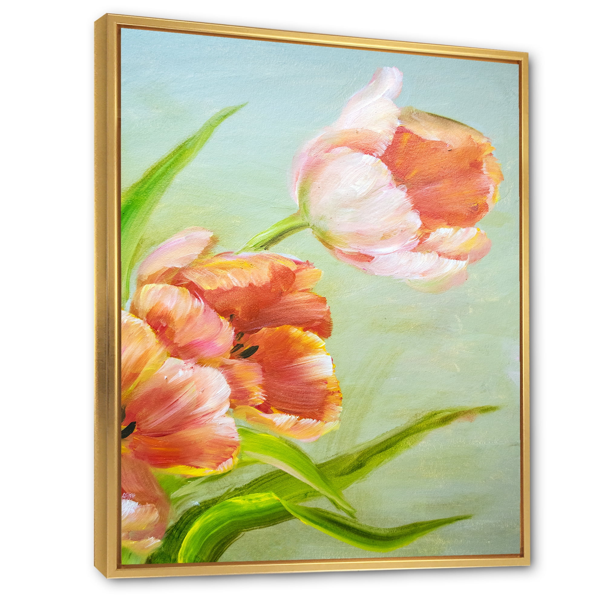 Designart 'Ancient Red Tulips Flowers I' Traditional Framed Canvas Wall Art Print