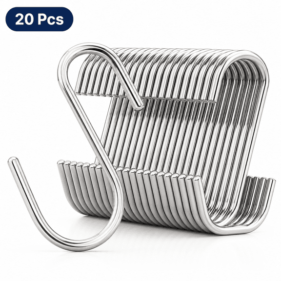 ABCISI Heavy Duty S Hooks, Stainless Steel S Shaped Hanging Hooks with Twist-Lock Design for Kitchen, Closet, Bathroom, Garage, Tools, Pots, Bags and Plants, Silver, 20 Pack
