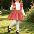 thumbnail image 5 of Girls Solid Corduroy Ruffle Suspender Pinafore Dress Sleeveless Layerable Jumper Skirt Vintage Fall Winter Outfit for Little Girls Pink 2-3 Years, 5 of 9
