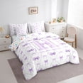 thumbnail image 2 of Manfei Dreamy Princess Bow Knot Letter Monogrammed H Bedding Comforter Set 7-Piece for Girls Women,Purple Ribbon Bow Grid King Bedding Sets for Kids Teens,Super Cozy Room Decor, 2 of 7