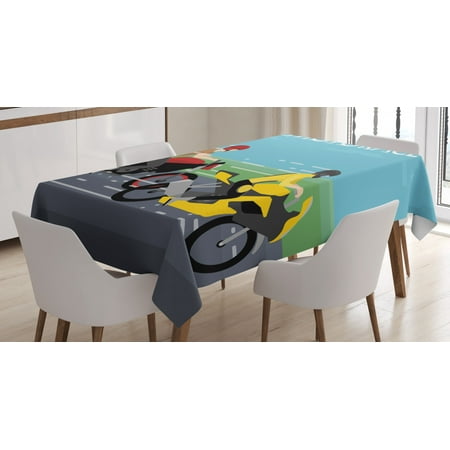 

Motorcycle Tablecloth Two Bikers Racing on the Road Speed and Action Themed Digital Modern Composition Rectangular Table Cover for Dining Room Kitchen 60 X 90 Inches Multicolor by Ambesonne