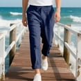 thumbnail image 7 of Men's Cotton Linen Pants Elastic Waist Drawstring Casual Trouser Lightweight Straight-Legs Loose Beach Pants, 7 of 7