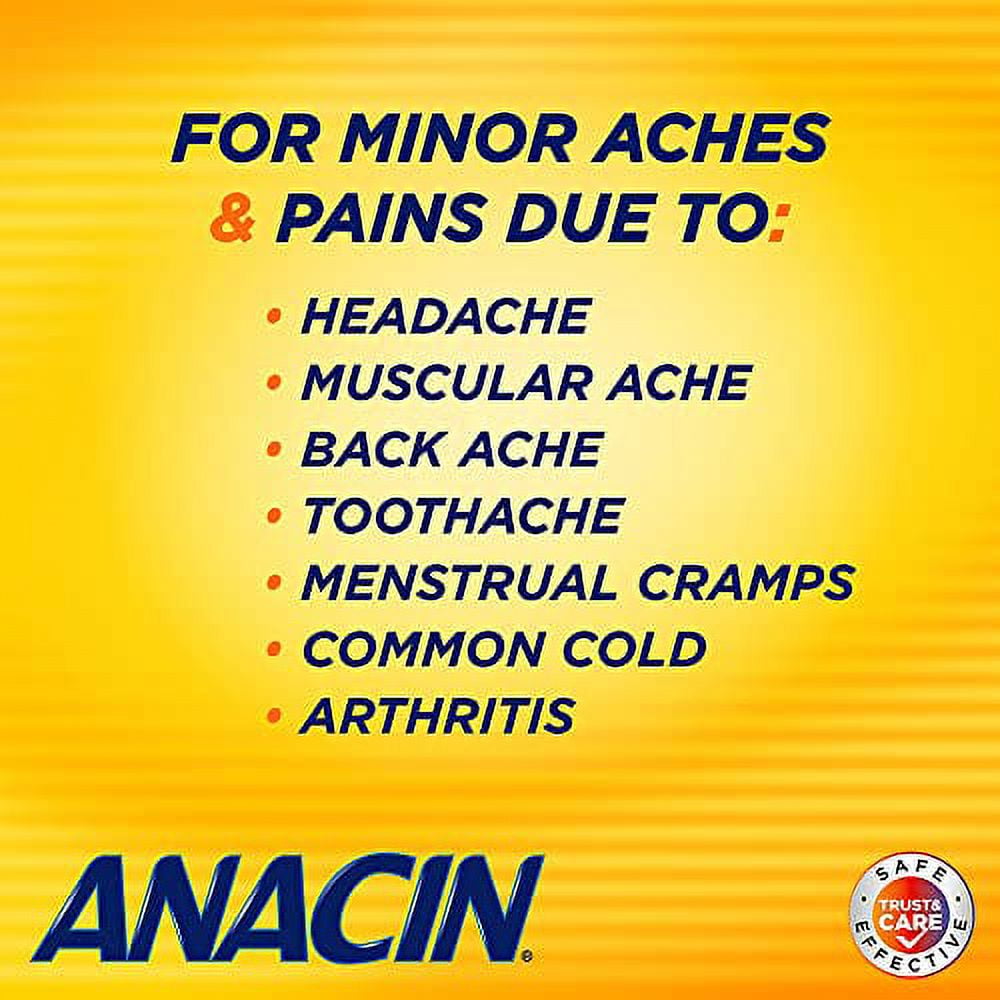 Anacin Fast Pain Relief, Aspirin + Caffeine Pain Reliever, 100 Coated ...