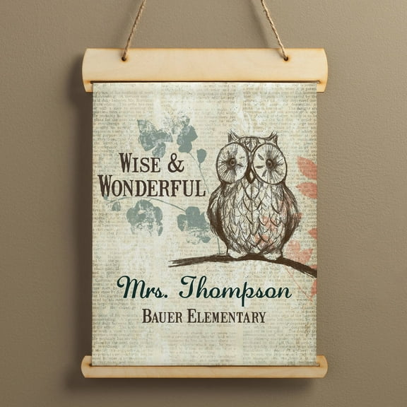 Wise Owl Gift for Teacher Hanging Canvas Banner