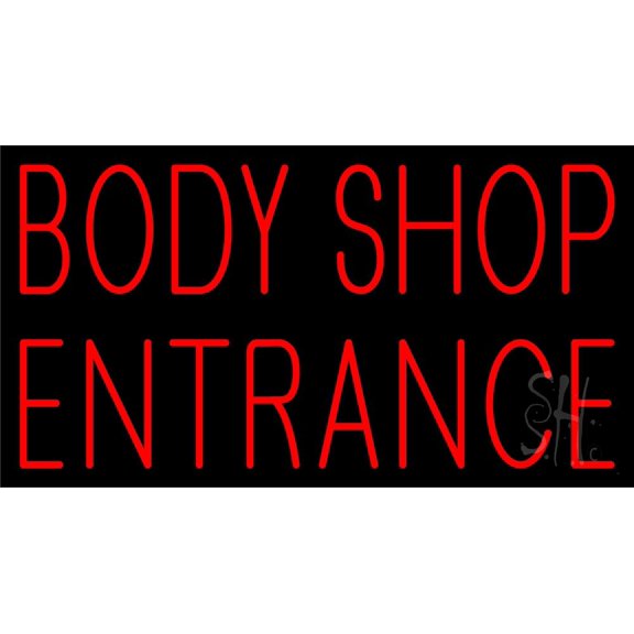 Body Shop Entrance 1 LED Neon Sign 20 x 37 - inches, Clear Edge Cut Acrylic Backing, with Dimmer - Bright and Premium built indoor LED Neon Sign for automotive store, and mall.