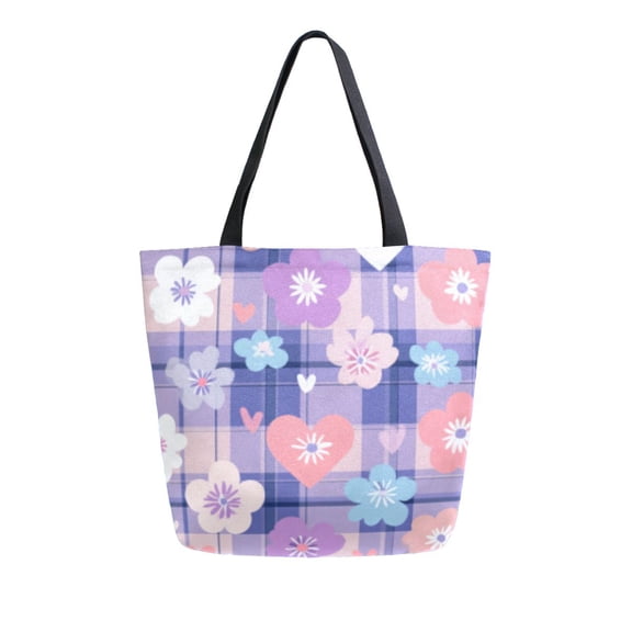 DIXRUYEE Tote Bag Women Weekender Travel Bag Shoulder Handbag Floral and Heart Plaid Printed