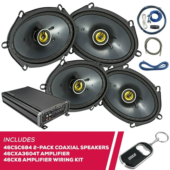 New Kicker 2 Pairs Of 46CSC684 6"x8" Coaxial Speakers w/ 46CXA3604T Amp & Amp Kit