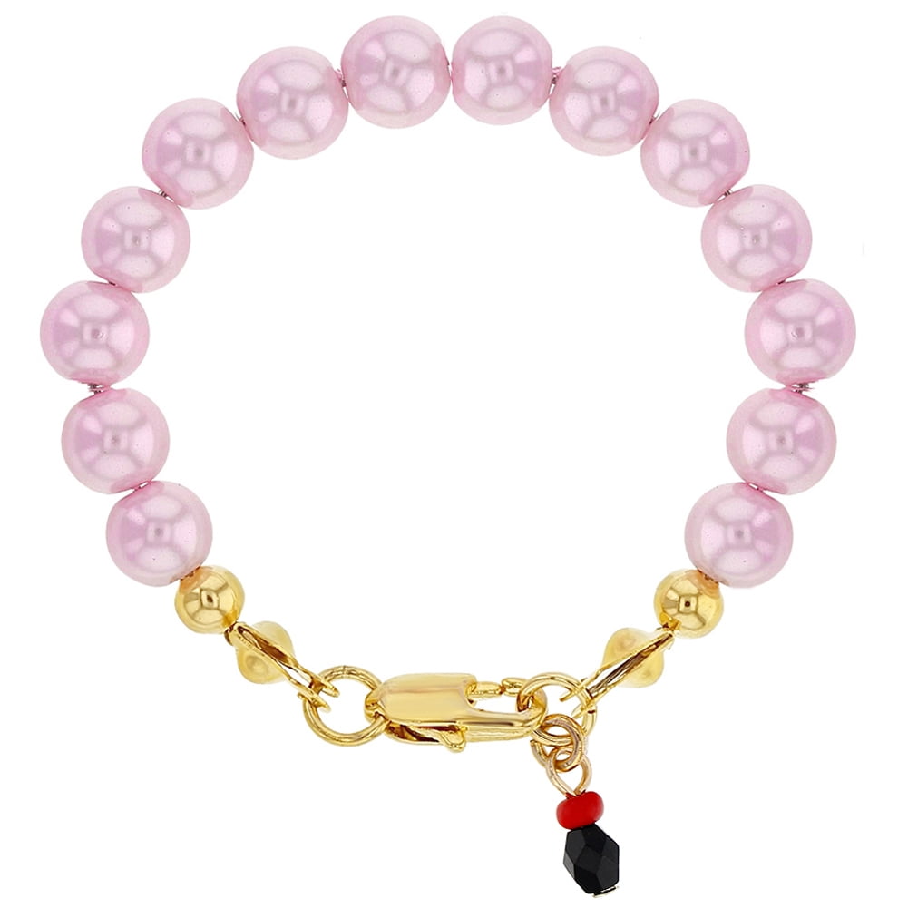 18k Gold Plated Pink Simulated Pearl Baby Bracelet Evil Eye 18k Gold Plated Pink Simulated Pearl Baby Bracelet Evil Eye Protection Infant 5