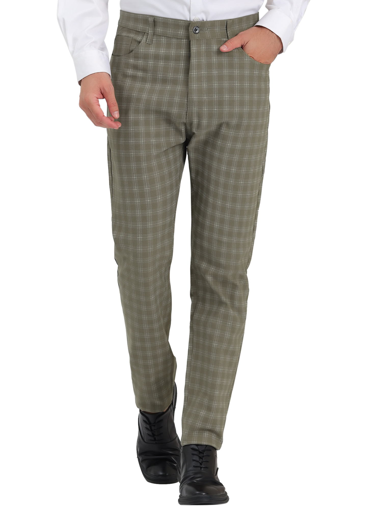 Lars Amadeus Men's Plaid Dress Pants Slim Fit Flat Front Checked