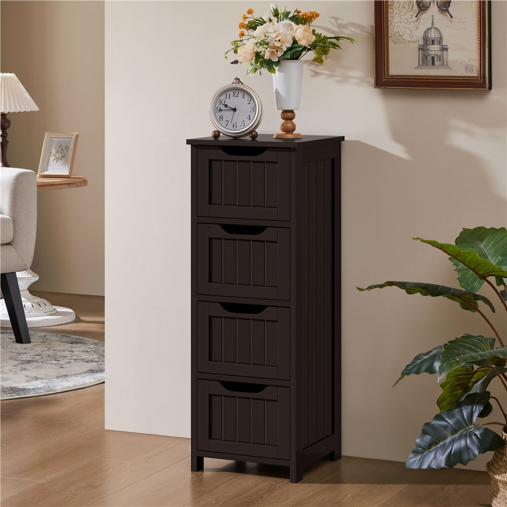 Yaheetech 4 Drawers Wooden Bathroom Floor Cabinet Side Storage Organizer Free-Standing Cabinet, Espresso