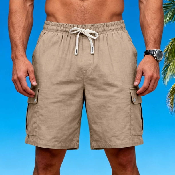 Ceisia Men's Relaxed Fit Linen-Look Cargo Shorts with Multi-Pocket & Elastic Drawstring Waist Gifts