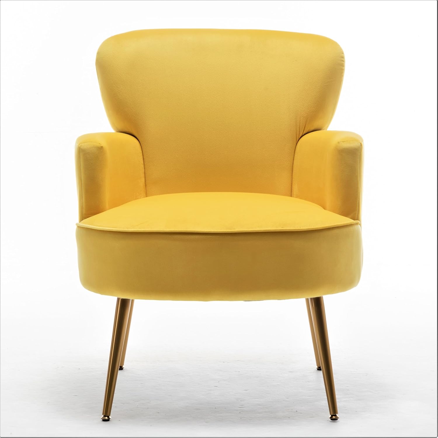US Pride Furniture Trendy Velvet Accent Chair with Gold Metal Legs Upholstered Armchair for Small to Mid-Size Spaces Modern Living Room Bedroom Vanity Desk and Entryway Medium Yellow