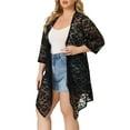 thumbnail image 4 of Agnes Orinda Women's Plus Size  Lace Crochet Draped Shawls Lightweight Open Front Cover-Ups Casual Cardigans 1X Black, 4 of 7
