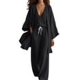 thumbnail image 2 of LEKWK Womens Summer Outfits 3 Piece Open Front Long Cardigan V Neck Sleeveless Tank Top and Drawstring Wide Leg Pants Casual Beach Vacation Lounge Sets, 2 of 6