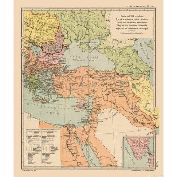 Historic Map - Middle East Orthodox Orientals - Streit 1913 - Vintage Wall Art