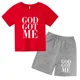 thumbnail image 3 of Conjunto de 2 piezas de camiseta y pantalones cortos con estampado de letras para niños y adolescentes de verano de 4 a 14 años, ropa informal de manga corta para niños y niñas, 3 of 5
