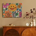 thumbnail image 4 of Fenyluxe Flowers Smiley Face Folk Art Wall Decor Modern Canvas Prints Ready To Hang Room Home Art Decor 16x12in, 4 of 6