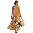 thumbnail image 2 of Xixirimido Hibicsus Flowers Mustard Yellow Print Casual Summer Dresses for Women 2026 Sleeveless Flowy Sundresses with Pockets Beach Vacation Dress Casual Long Maxi Dresses, Large, 2 of 7