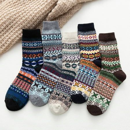 

Socks KKCXFJX 5 Pack Womens Socks Vintage Winter Soft Warm Cold Knit Wool Socks