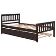 thumbnail image 3 of GZXS Twin Size Platform Bed with Pull-Out Trundle, Wooden Bed Frame with Headboard & Footboard, Easy Assembly, Espresso, 3 of 6