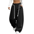 thumbnail image 3 of hlysgo Womens Baggy Barrel Sweatpants Rope Wide Leg Pants Elastic Waist Oversized Streetwear Trousers with Deep Pockets Black,2xL, 3 of 4
