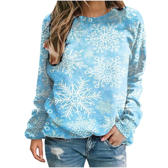 Dyegold Womens Christmas Sweatshirt Sales Ladies Novelty Crewneck Sweatshirt Merry Christmas Cute Plus Size Shirts Xmas Snowflake Graphic Funny Tops Casual Blouse Teen Girls Sweater
