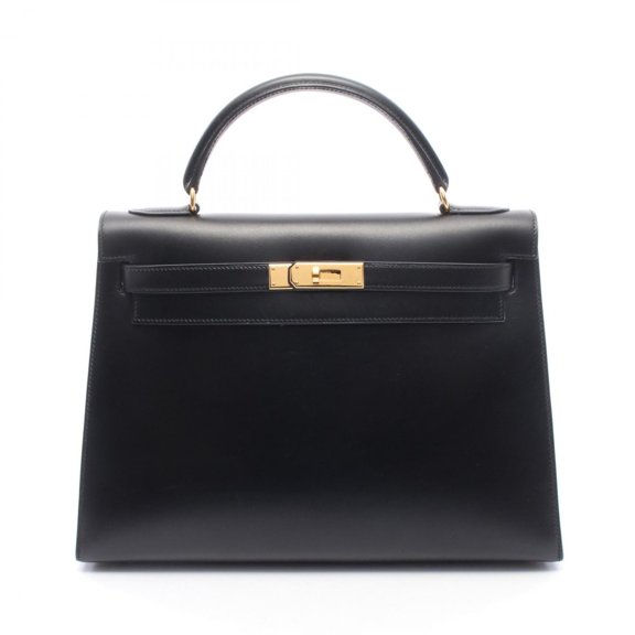 Pre-Owned Hermes Kelly 32, 2-way handbag, calfskin (box calf leather), black.