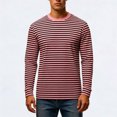 thumbnail image 2 of Mens Striped Long Sleeve Crewneck T Shirts Casual Party Soft Fashion Tee Top Pink XXXL, 2 of 4