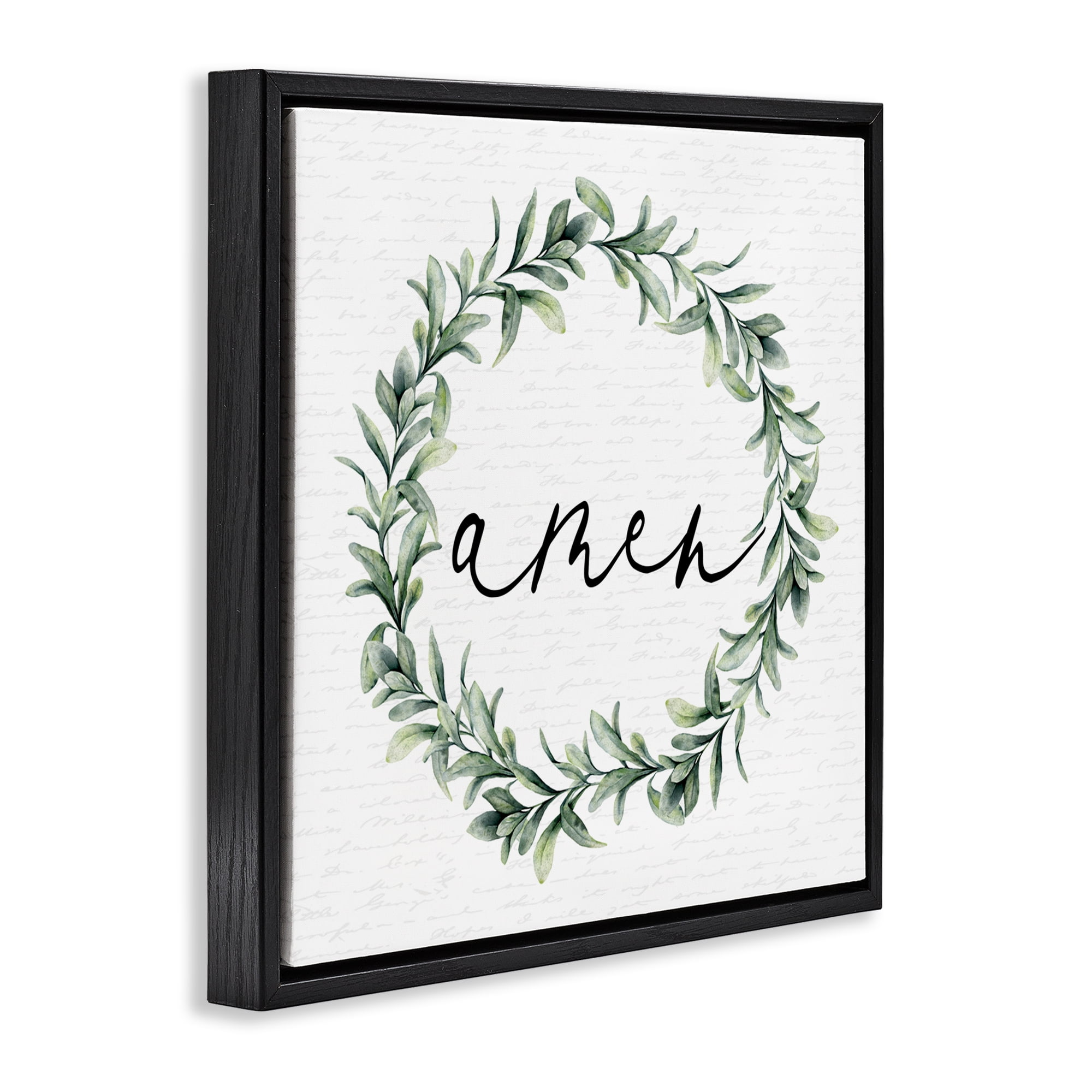 Amen Botanical Wreath & Script Black Framed Floater Canvas Wall Art, design by Lettered and Lined