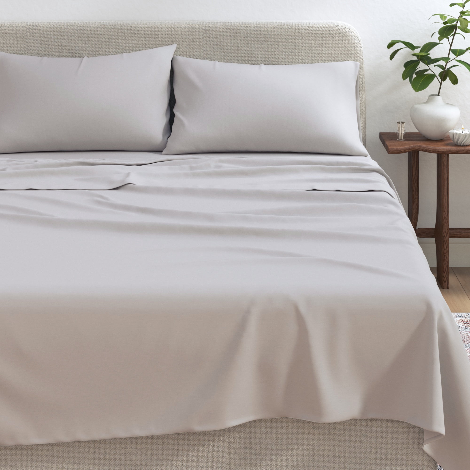 Viscose from Bamboo & Cotton Blend Jersey Sheet Set - Ultra-Soft, Breathable, Stretchy 4-Piece Bedding Set (Queen, Fog Grey)
