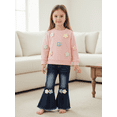 thumbnail image 5 of Miaouyo Toddler Baby Girl Fall Spring Outfits 6 12 18 24 Months 2T 3T Crochet Flower Long Sleeve Round Neck Pullover + Elastic Waist Denim Flare Pants Set, 5 of 9
