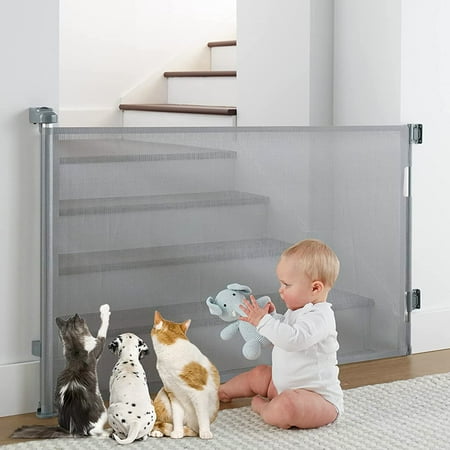 HDJ 71 Extra Wide Retractable Baby Gate 34 Tall Mesh Baby Safety Gates for Stairs Hallways Doorways Dog Gate Pet Gate for Indoor and Outdoor