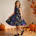thumbnail image 4 of Girls' Halloween Zip Dress Spooky Tree Bat Print Sleeveless Round Neck Satin Bow Belt Flared Swing Skirt Kids Party Costume for Girls 4-14Y, Halloween Costumes for Girls Multicolor e 7 Years, 4 of 9