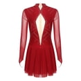 thumbnail image 4 of Yartina Women's Figure Ice Skating Dress Long Sleeve Shiny Rhinestones Sheer Mesh Ballet Dance Burgundy S, 4 of 7