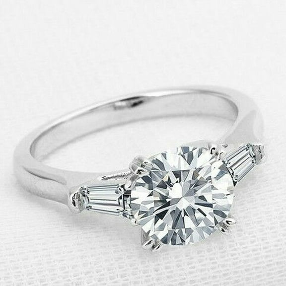 2Ct Round Cut Moissanite 3-Stone Engagement Ring for Women, 14K White Gold Plated 925 Silver