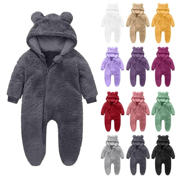 Pandaie Newborn Baby Snowsuit Fleece Lined Infant Bear Onesie Hooded Footie Romper Boy Girl Winter Jumpsuit Outfits Coat Black 9-12 Months