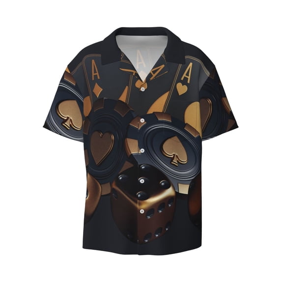 Kuqiui Casino Cards Poker Print Men's Button Down Shirts Short Sleeve Casual Shirts Hawaiian Shirts Vacation Wedding Shirts with Pocket-3X-Large