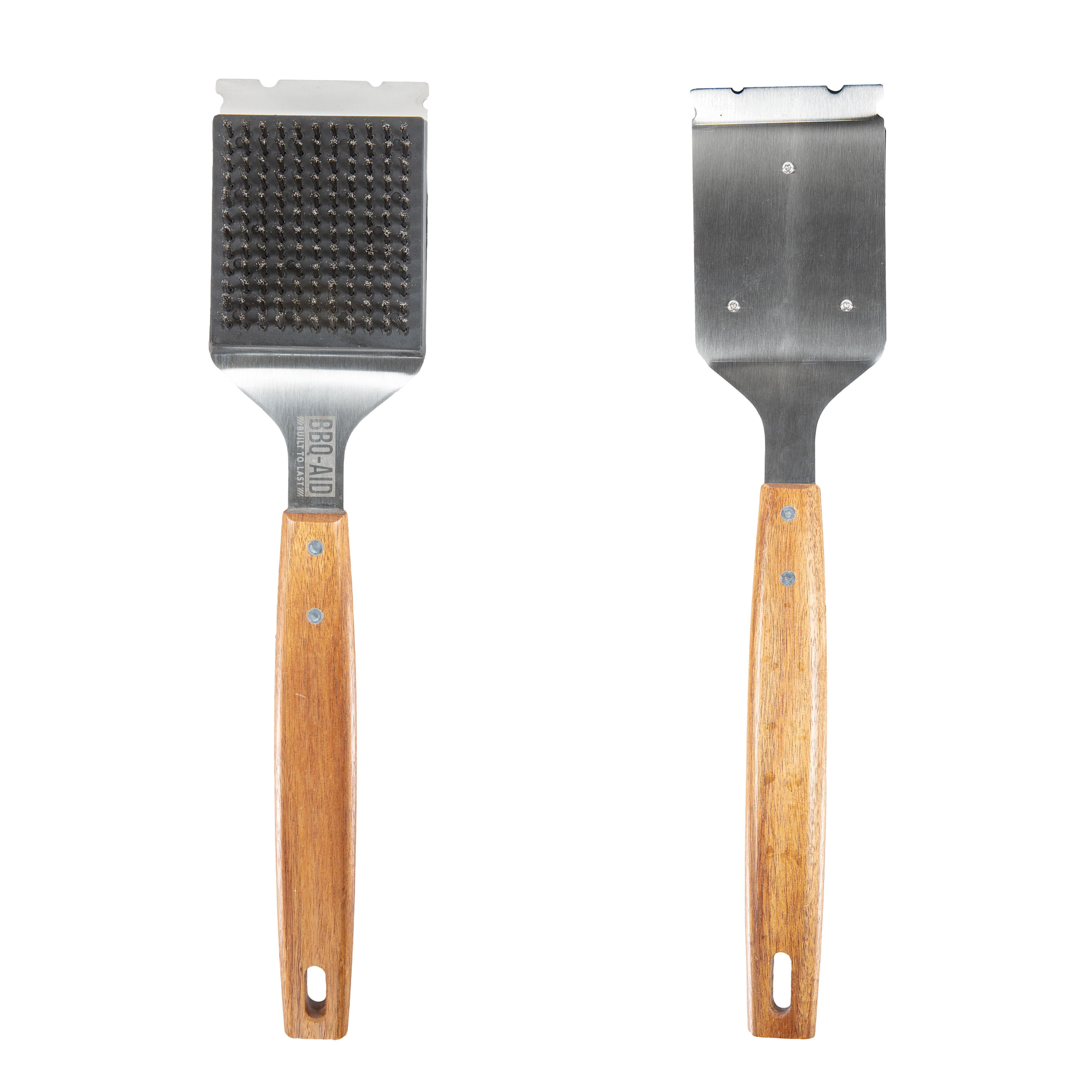 BBQ-AID Grill Brush and Scraper with 2 Replacement Heads - Extended, Large  Wooden Handle and Stainless Steel Bristles – Safe, No Scratch Cleaning 