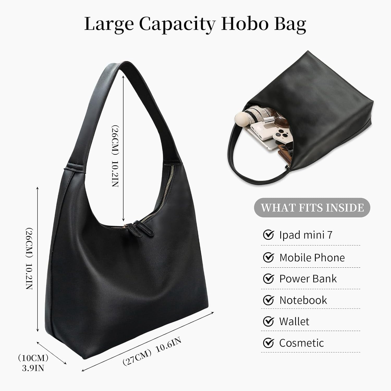 Kwuty Leather Hobo Bag Small Shoulder Purses for Women Slouchy Tote Handbag Vegan Leather Crescent Bag