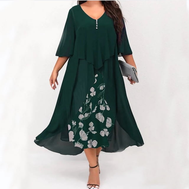 Robe à Manches Longues Femme Mode Robe Imprimée à Manches Longues Boutons Col Rond Élégante Robe Rétro Longue Robe T-Shirt Femme Robe à Manches Longues Femme Robe à Manches Longues pour Femme Aguichant