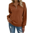 thumbnail image 2 of Zedker Women'S Casual V-Neck Long Sleeve Half Zipper Pullover Sweatshirts with Pocket,Comfy Elastic Cuffs Thermal Tops for Fall,Brown,S, 2 of 9