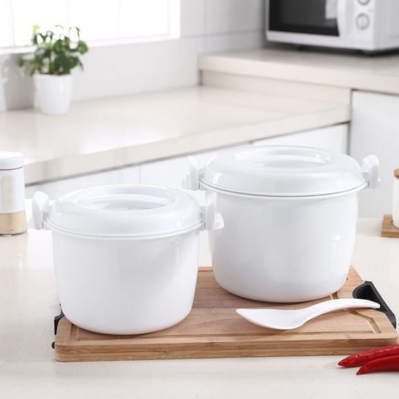 DEEPCRAFF Microwave Rice Cooker, 2 Pieces, White PP Steamer Pot with Top Handle for Meal Prep and Food Storage